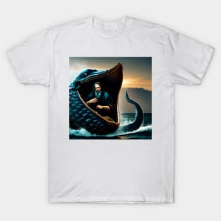 The prophet Jonah swallowed by a giant fish. inside the whale T-Shirt